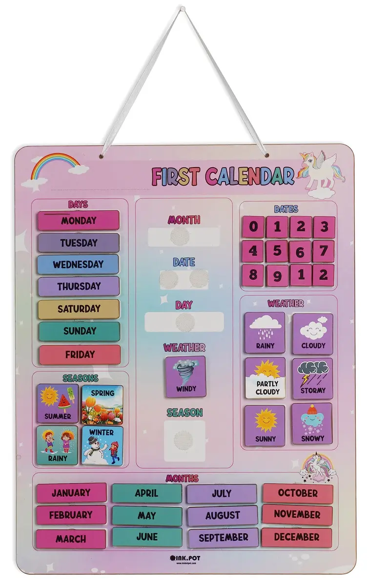 Inkdotpot My First Calendar Board 36.8 cm (14.5 x 11.5 inches) | Fun Learning Educational Board for Kids - main product image