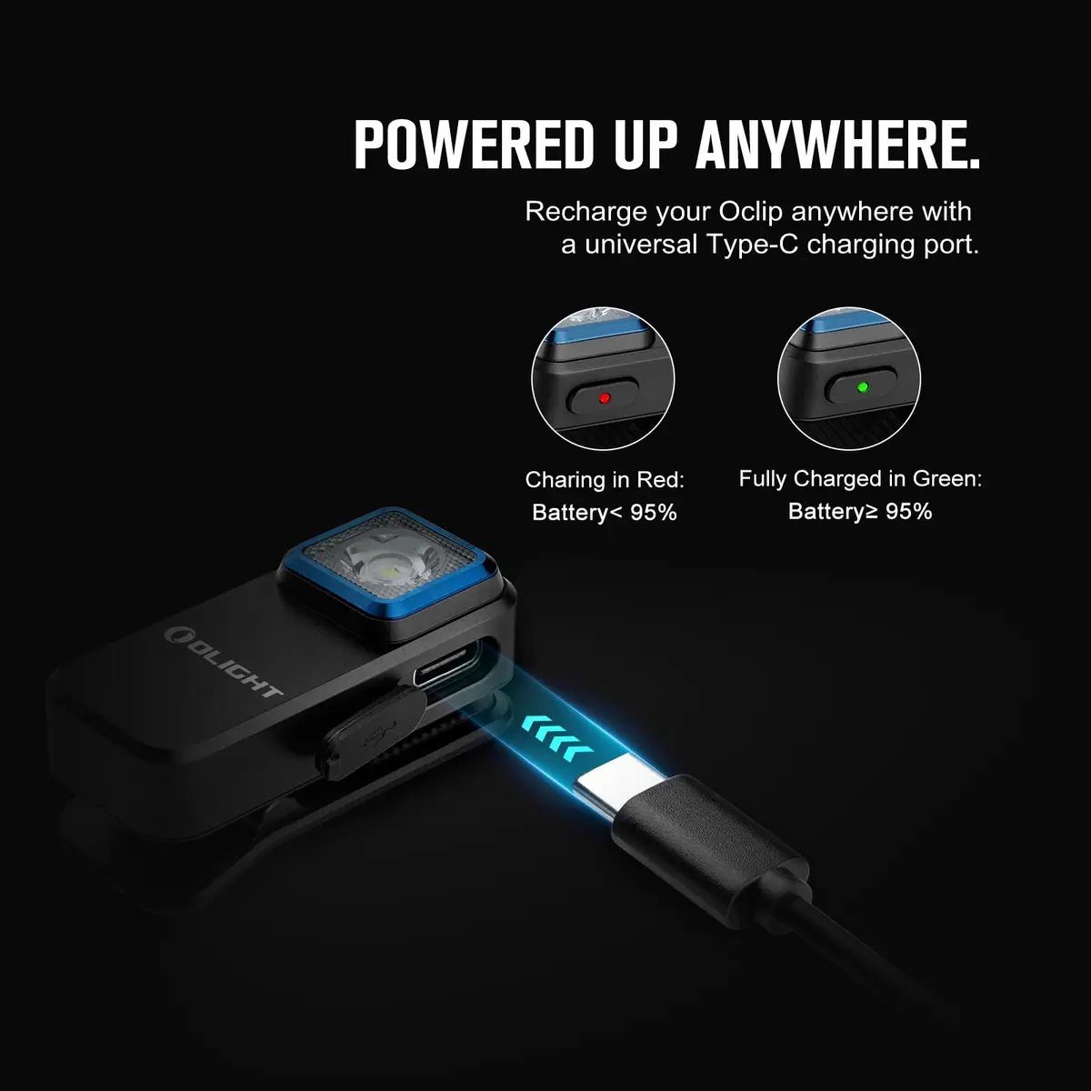 OLIGHT Oclip Mini Rechargeable EDC Clip Flashlight, Black | 300 Lumens, Type-C Charging, Compact & Versatile - view 7