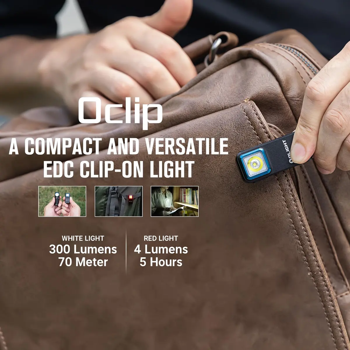 OLIGHT Oclip Mini Rechargeable EDC Clip Flashlight, Black | 300 Lumens, Type-C Charging, Compact & Versatile - view 2