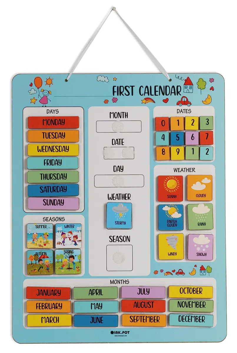 Inkdotpot My First Calendar Board for Preschool | Classroom Learning Wall Calendar 14.5 x 11.5 inches - main product image