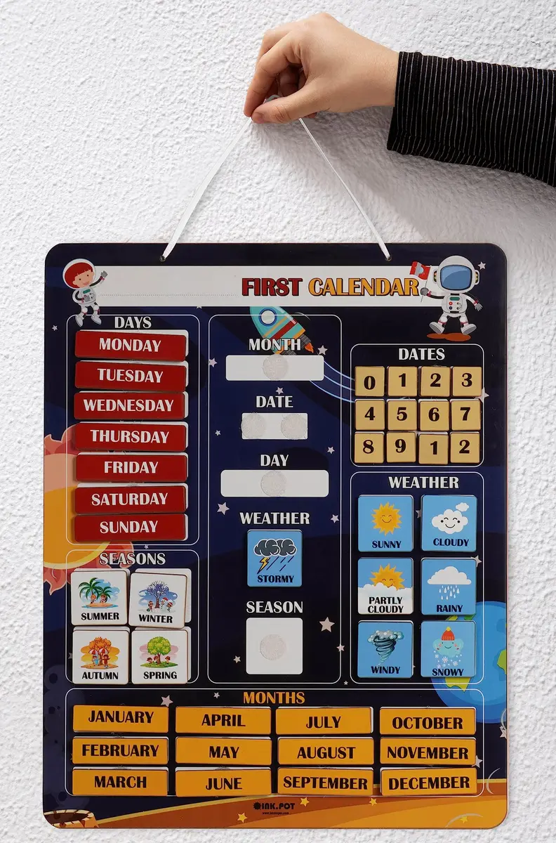 Inkdotpot My First Calendar Board for Kids, Preschool Wall Hanging 36.8cm x 29.2cm (14.5 x 11.5 inches) | Fun Learning Daily Calendar - view 2