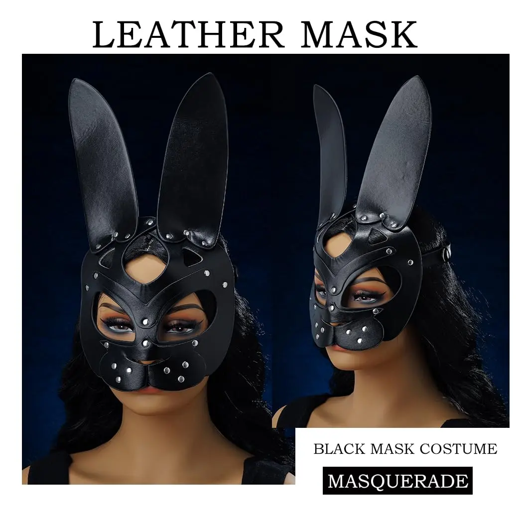 Bmirth Leather Rabbit Mask for Women - Black | Masquerade Cosplay Party Face Mask - view 4