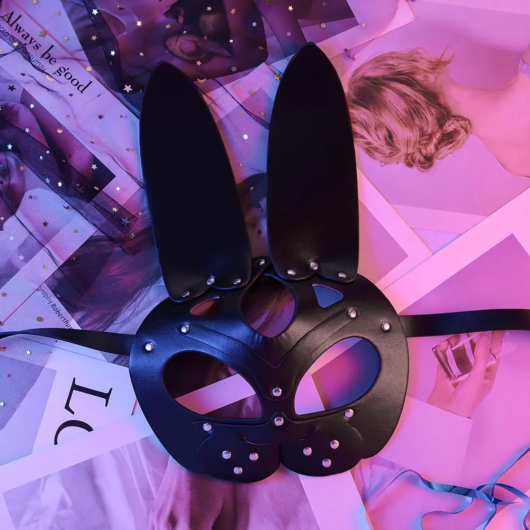 Bmirth Leather Rabbit Mask for Women - Black | Masquerade Cosplay Party Face Mask - view 5