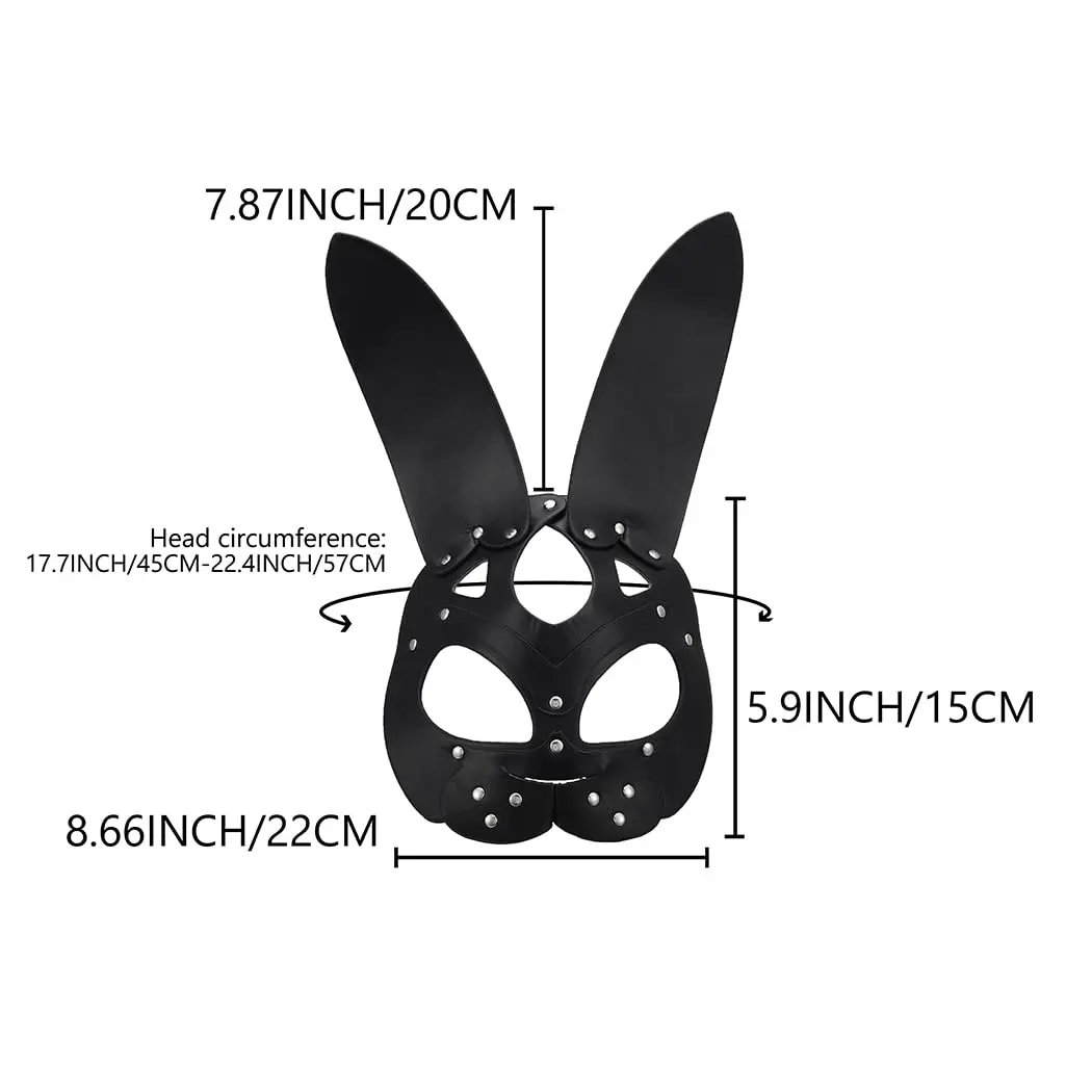 Bmirth Leather Rabbit Mask for Women - Black | Masquerade Cosplay Party Face Mask - view 7