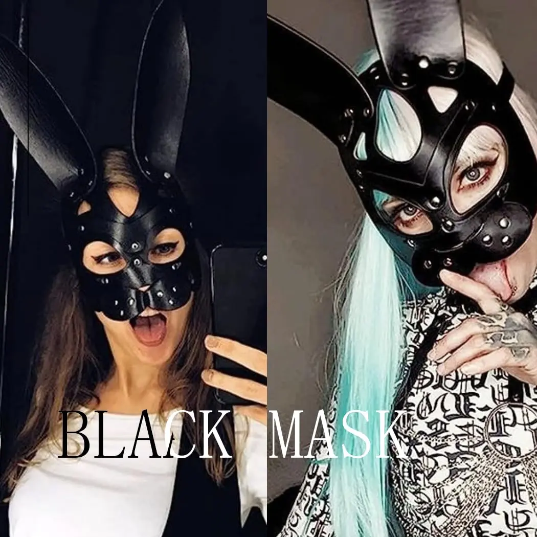 Bmirth Leather Rabbit Mask for Women - Black | Masquerade Cosplay Party Face Mask - view 2