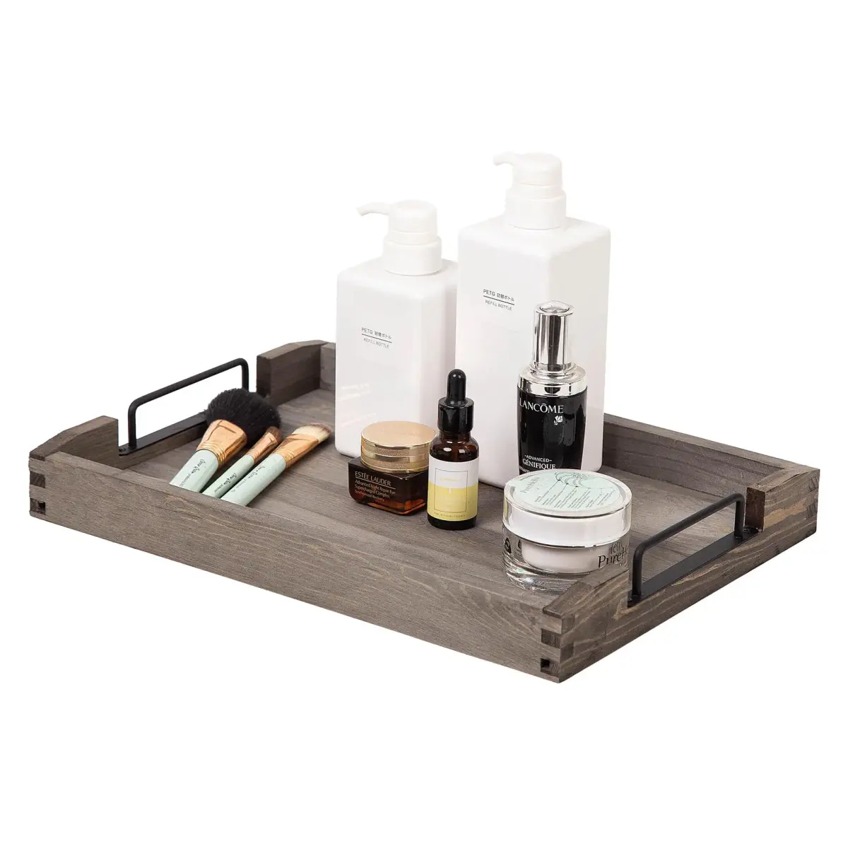 VERGOODR Torched Wood Nesting Serving Trays with Handles, Set of 3, Dark Grey | Rustic Style for Breakfast & Coffee Tables - view 4