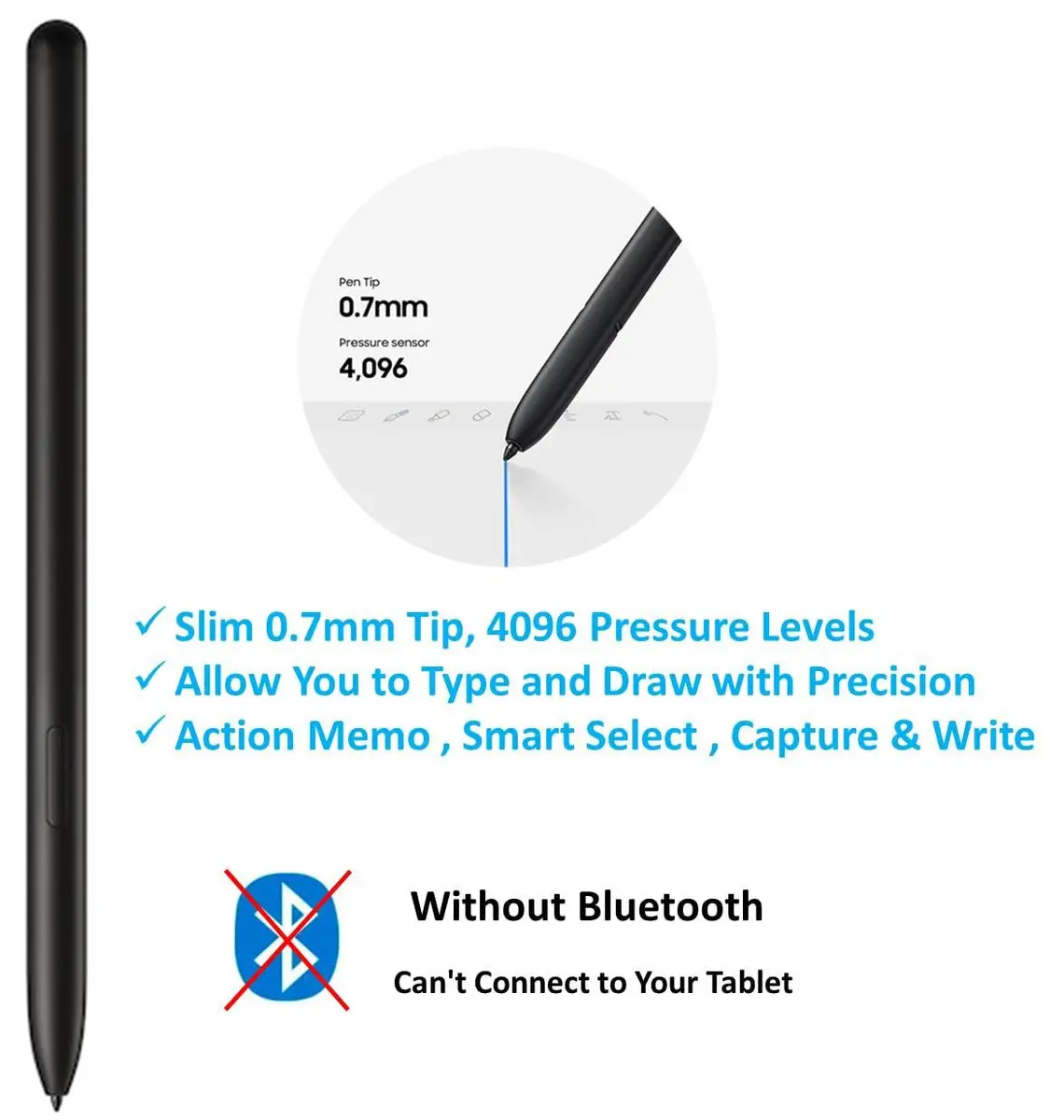 TYHJ Black Stylus Pen for Samsung Galaxy Tab S9 FE, S9, S9+, S9 Ultra | 4096 Pressure Sensitivity - view 2