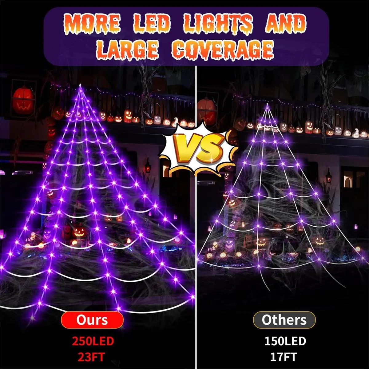 N/A Lighted Outdoor Halloween Spider Web 23x18 Ft with 250 Purple LEDs | Waterproof, 8 Modes, Timer - view 6