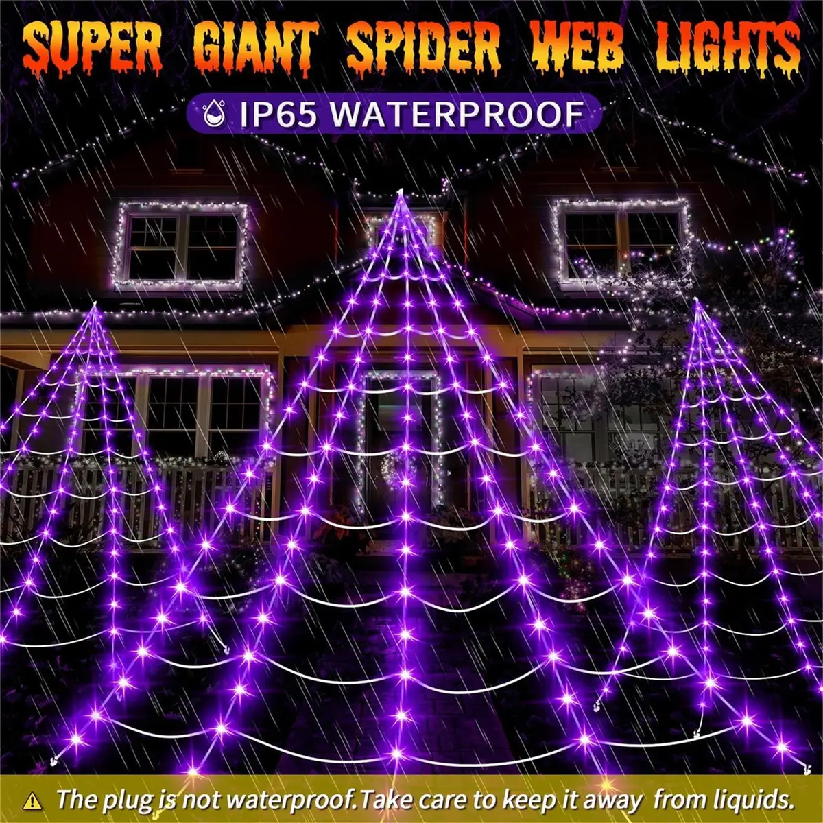 N/A Lighted Outdoor Halloween Spider Web 23x18 Ft with 250 Purple LEDs | Waterproof, 8 Modes, Timer - view 7