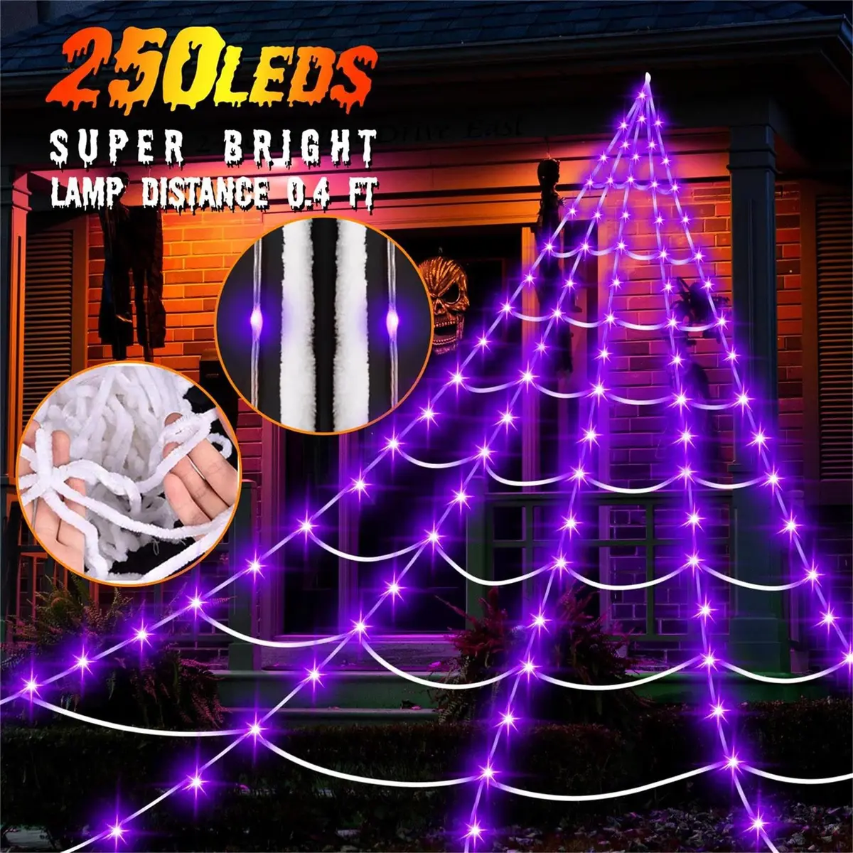 N/A Lighted Outdoor Halloween Spider Web 23x18 Ft with 250 Purple LEDs | Waterproof, 8 Modes, Timer - view 2