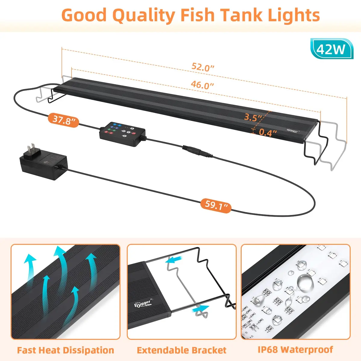 hygger LED Aquarium Light 42W Full Spectrum for 46-52 Inch Tanks | DIY & 24/7 Modes - view 6