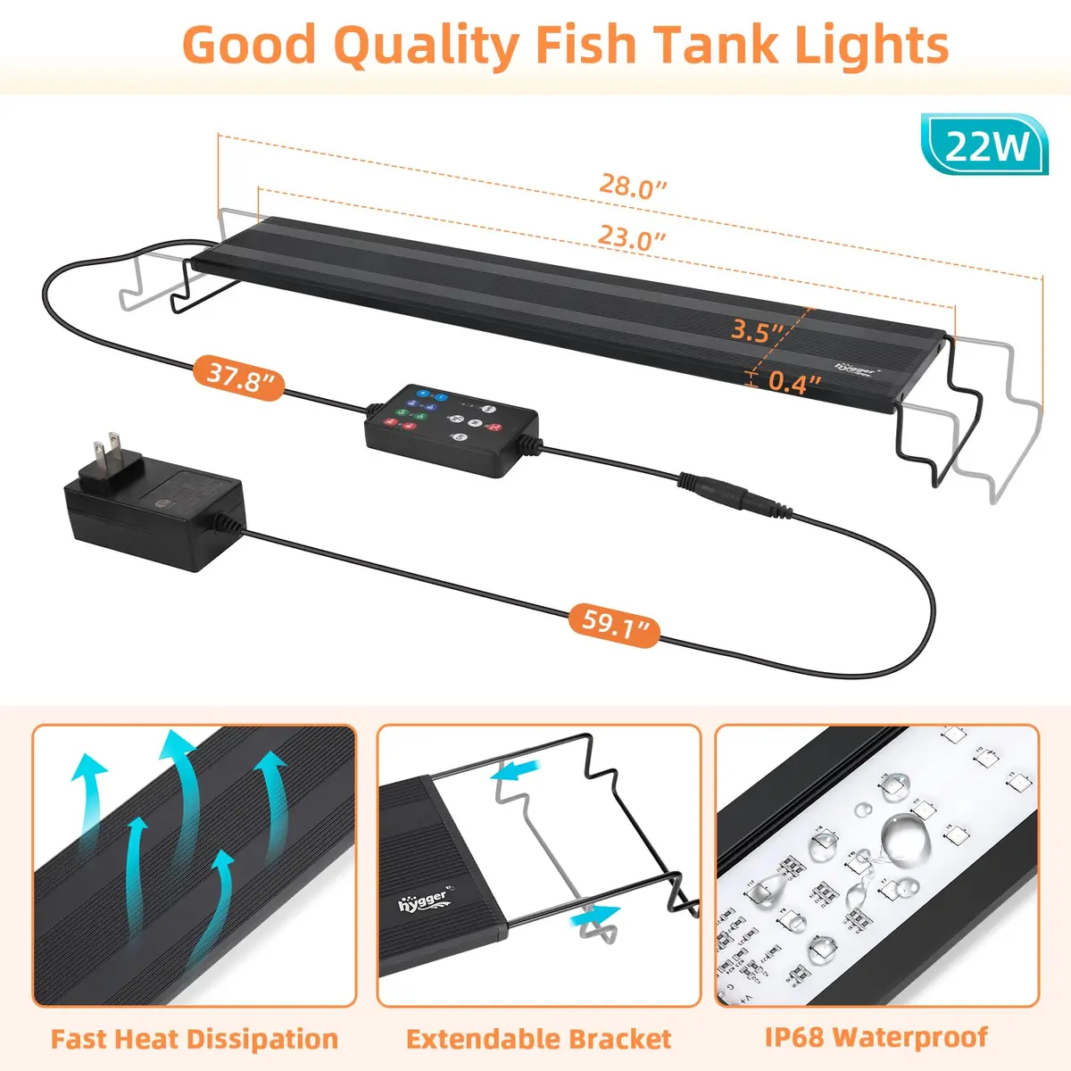 hygger LED Aquarium Light 22W Full Spectrum for 23-28 Inch Tanks | 42 LEDs, 893 Lumens, DIY & 24/7 Modes - view 6