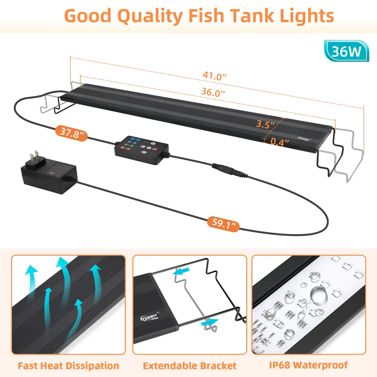 hygger LED Aquarium Light, 36W Full Spectrum Fish Tank Light with Multi-Color Timer Adjustable Brightness for 36~41IN Tank - view 6