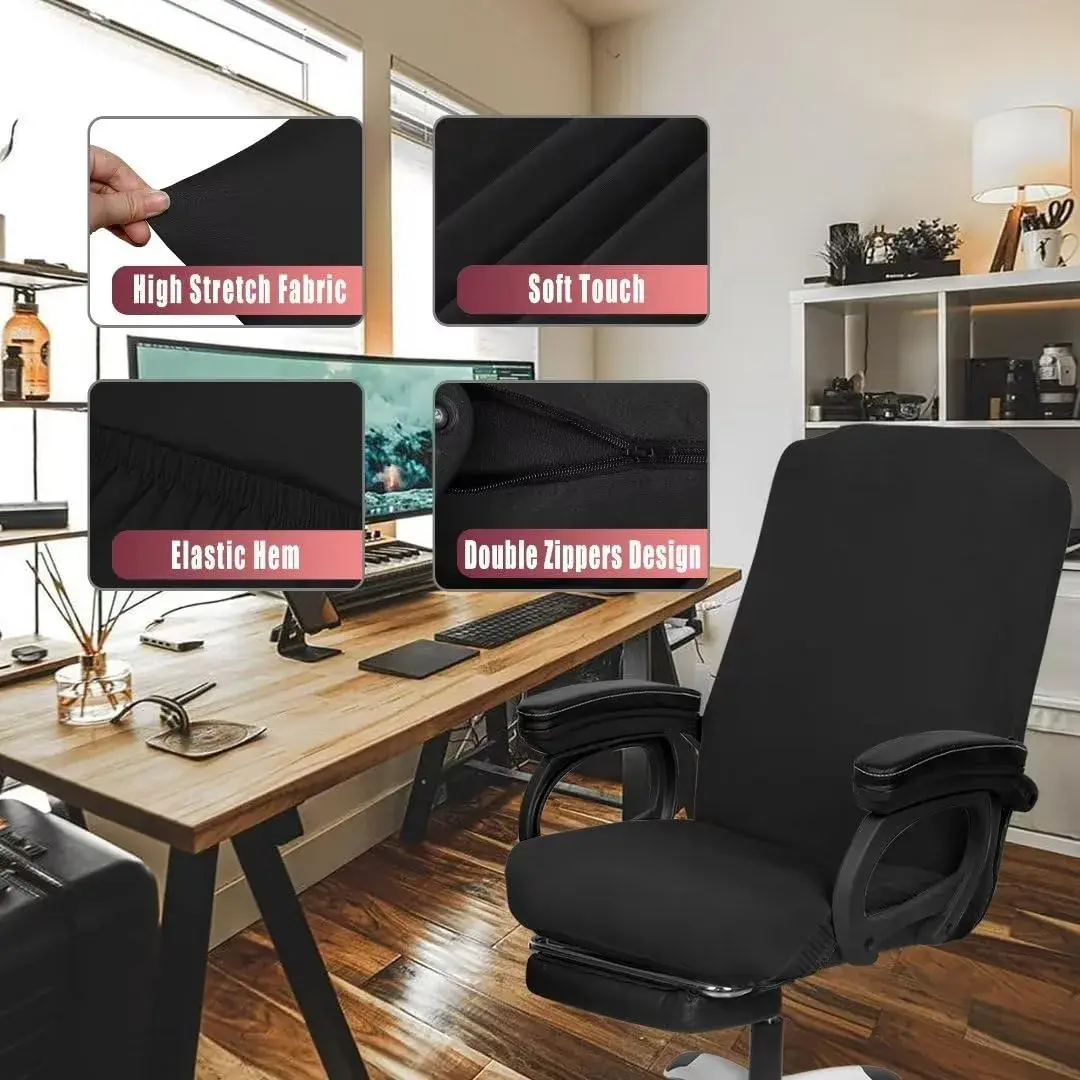 SARAFLORA Black Large Office Chair Cover | 2 Piece Set, Stretch Fit, Removable, Washable Protector - view 2