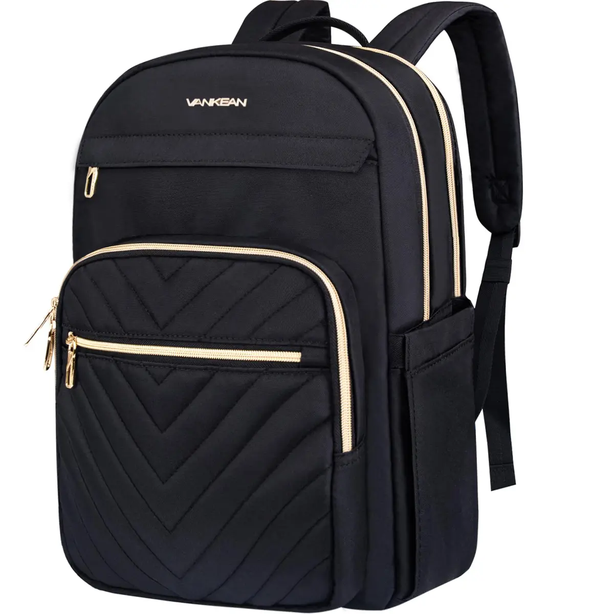 VANKEAN 17.3 Inch Laptop Backpack for Women Large Capacity Quilted Black | Water-Resistant Travel & Work Bag - main product image