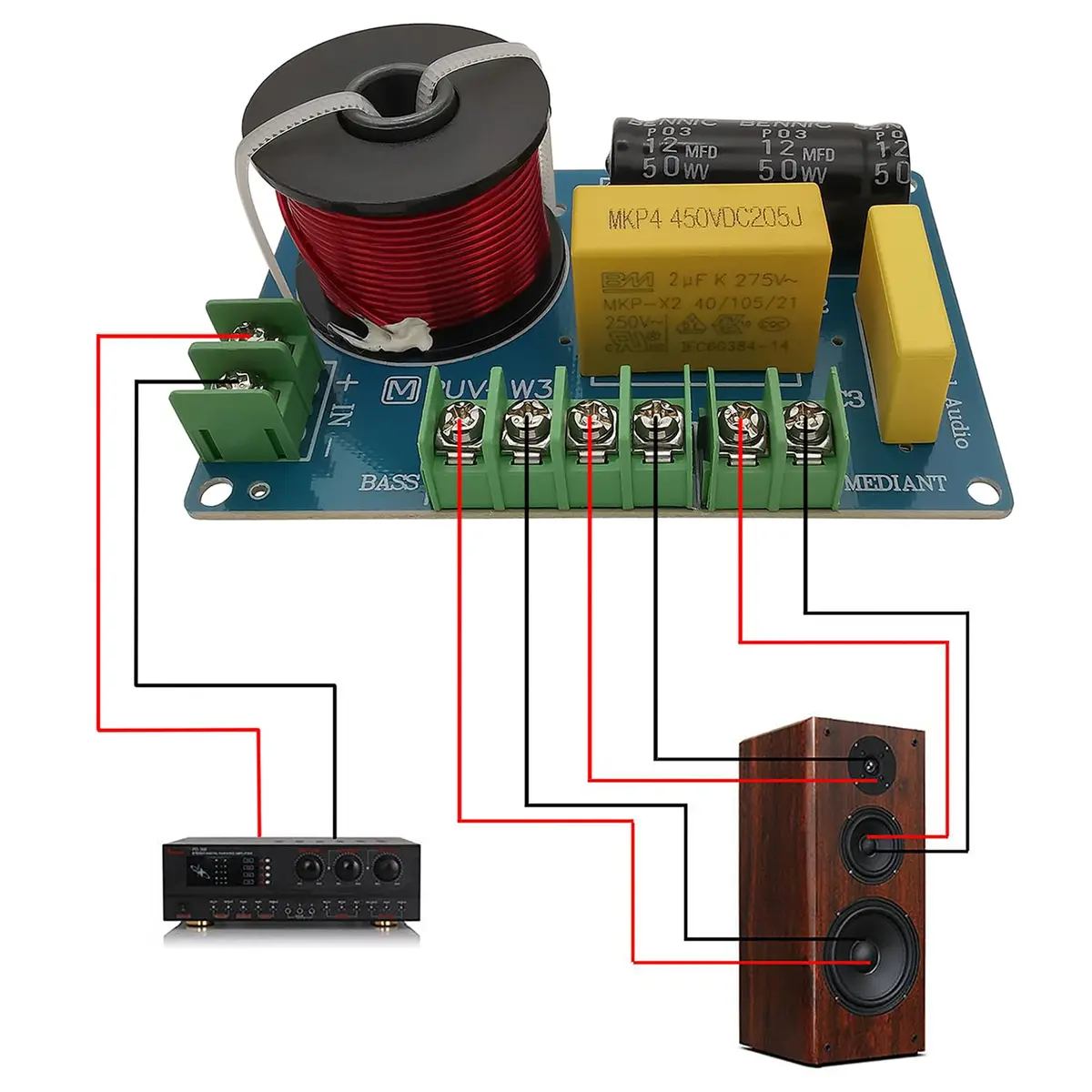 HiQltyla 3 Way Speaker Crossover 200W PUV-W3 | 100mm (3.9") ABS Board, 4-8 Ohm - view 3