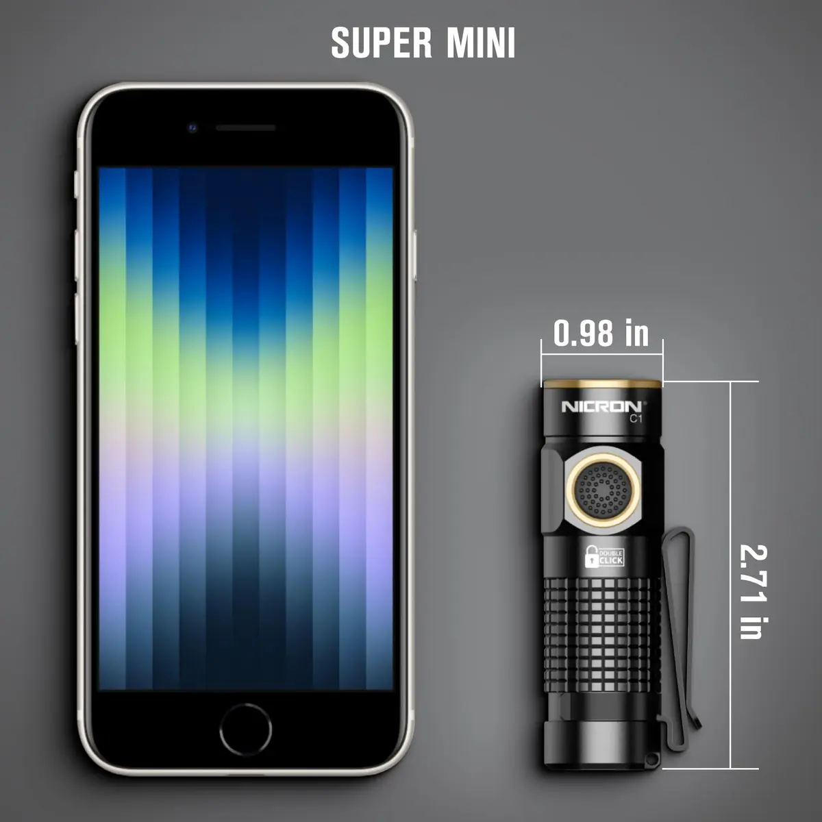 NICRON Mini Rechargeable LED Flashlight 1200 Lumens | Compact, Magnetic, 7 Modes for Outdoor & EDC (Black) - view 2