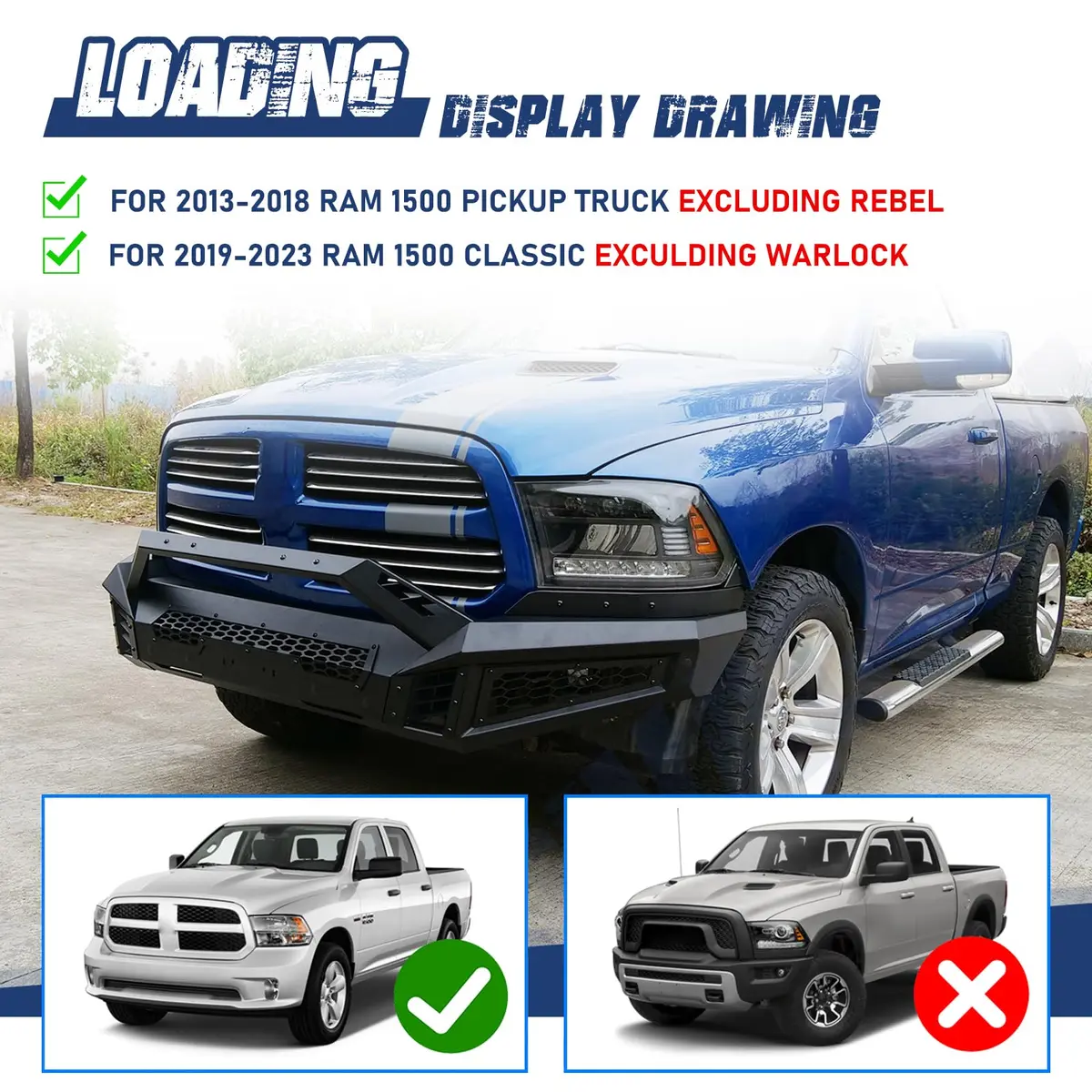 Hawkley Ram 1500 Front Bumper 2013-2023 | Heavy Duty Steel Replacement - view 4