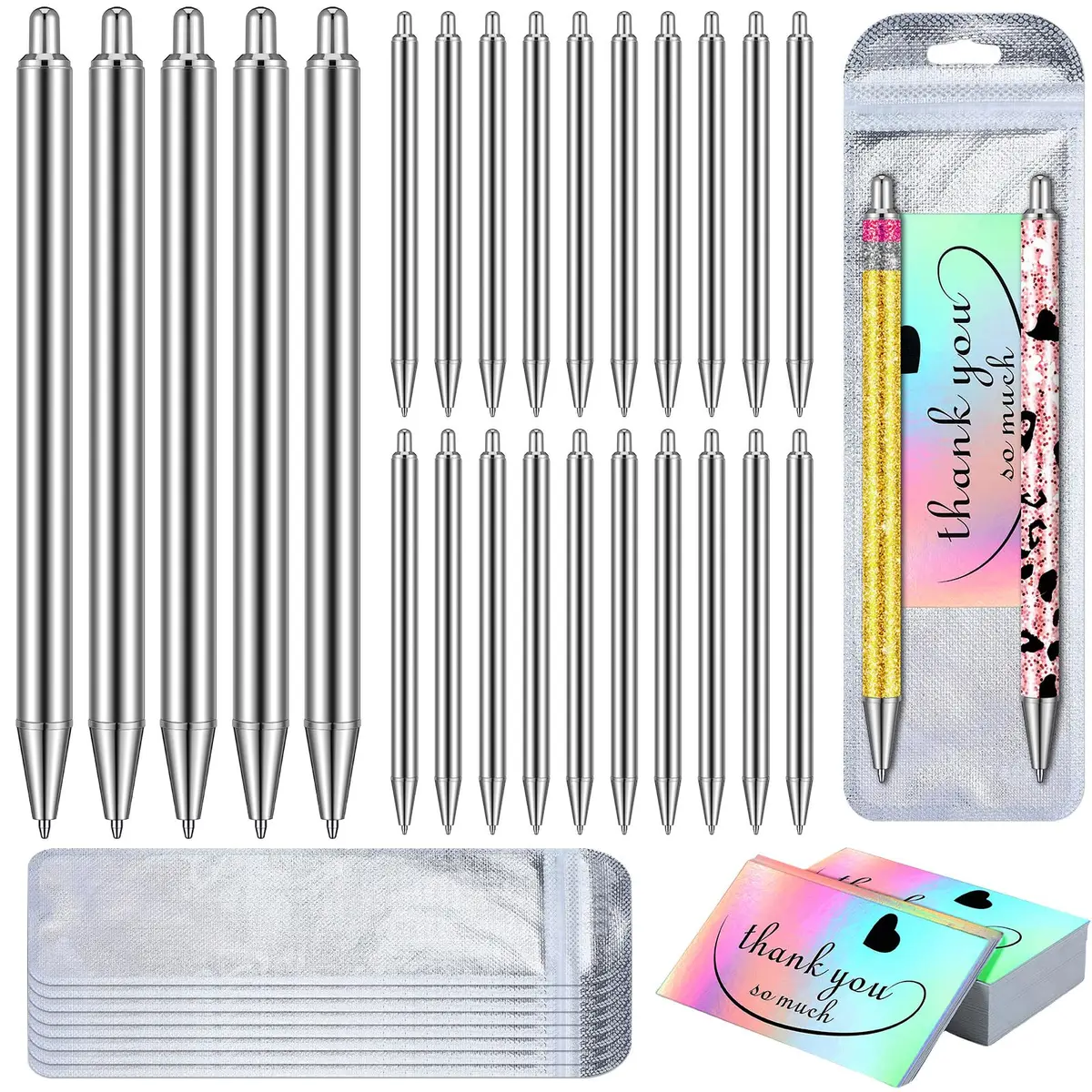 Qilery 25 Set Stainless Steel Blank Epoxy Pens | Smooth Ink Flow for DIY Crafts - main product image