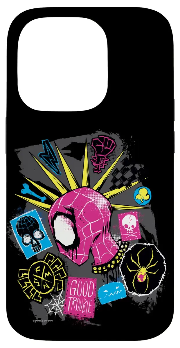 Marvel Spider-Man: Across the Spider-Verse Spider-Punk Head Case for iPhone 14 Pro | Skull Cartoon Design, Shock-Resistant, Printed in USA - main product image