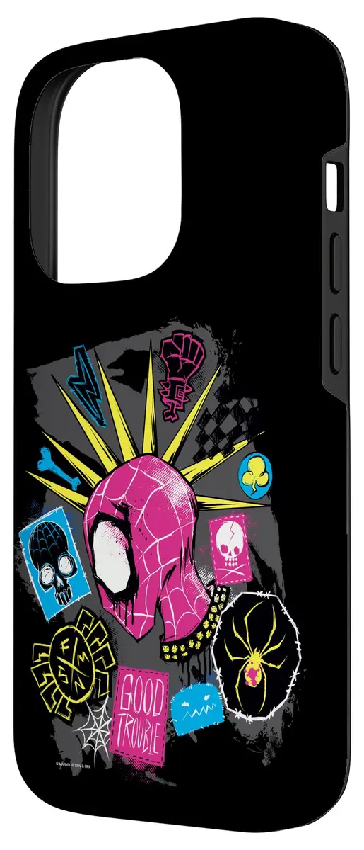Marvel Spider-Man: Across the Spider-Verse Spider-Punk Head Case for iPhone 14 Pro | Skull Cartoon Design, Shock-Resistant, Printed in USA - view 2