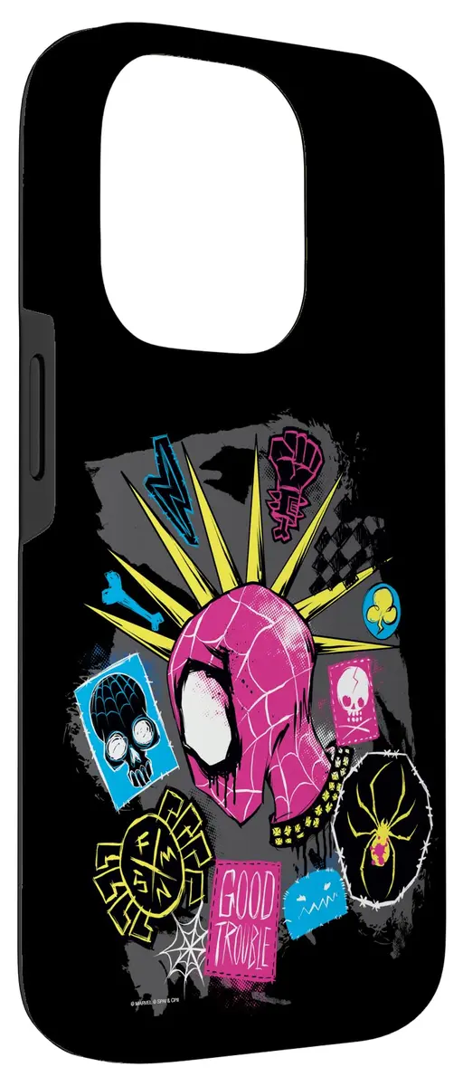 Marvel Spider-Man: Across the Spider-Verse Spider-Punk Head Case for iPhone 14 Pro | Skull Cartoon Design, Shock-Resistant, Printed in USA - view 3