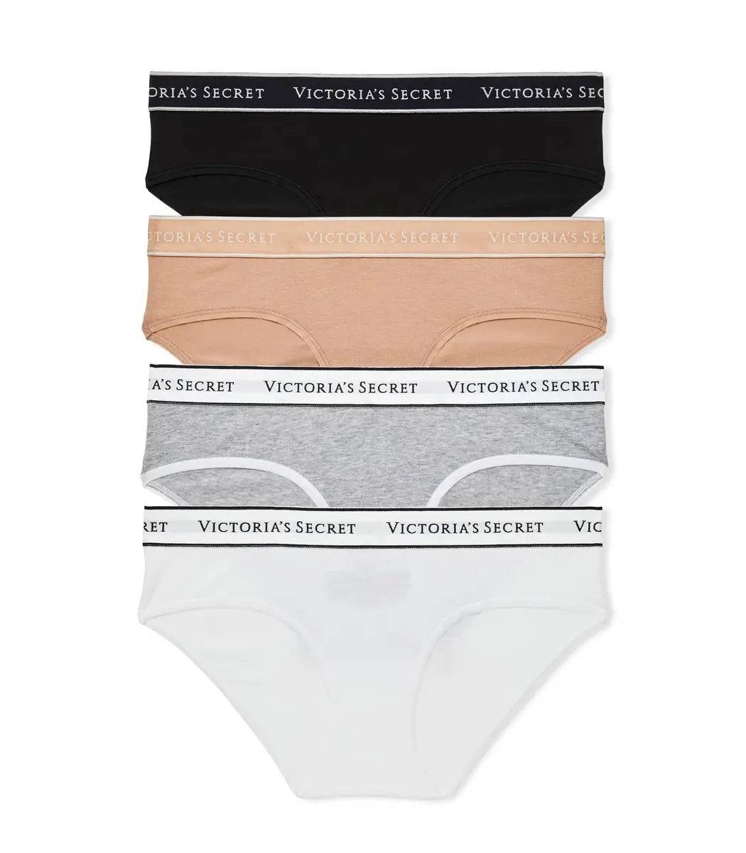 Victoria's Secret Women's Logo Cotton Hiphugger Underwear Pack, 4 Pack, M | Breathable Cotton, Full Coverage Comfort - main product image
