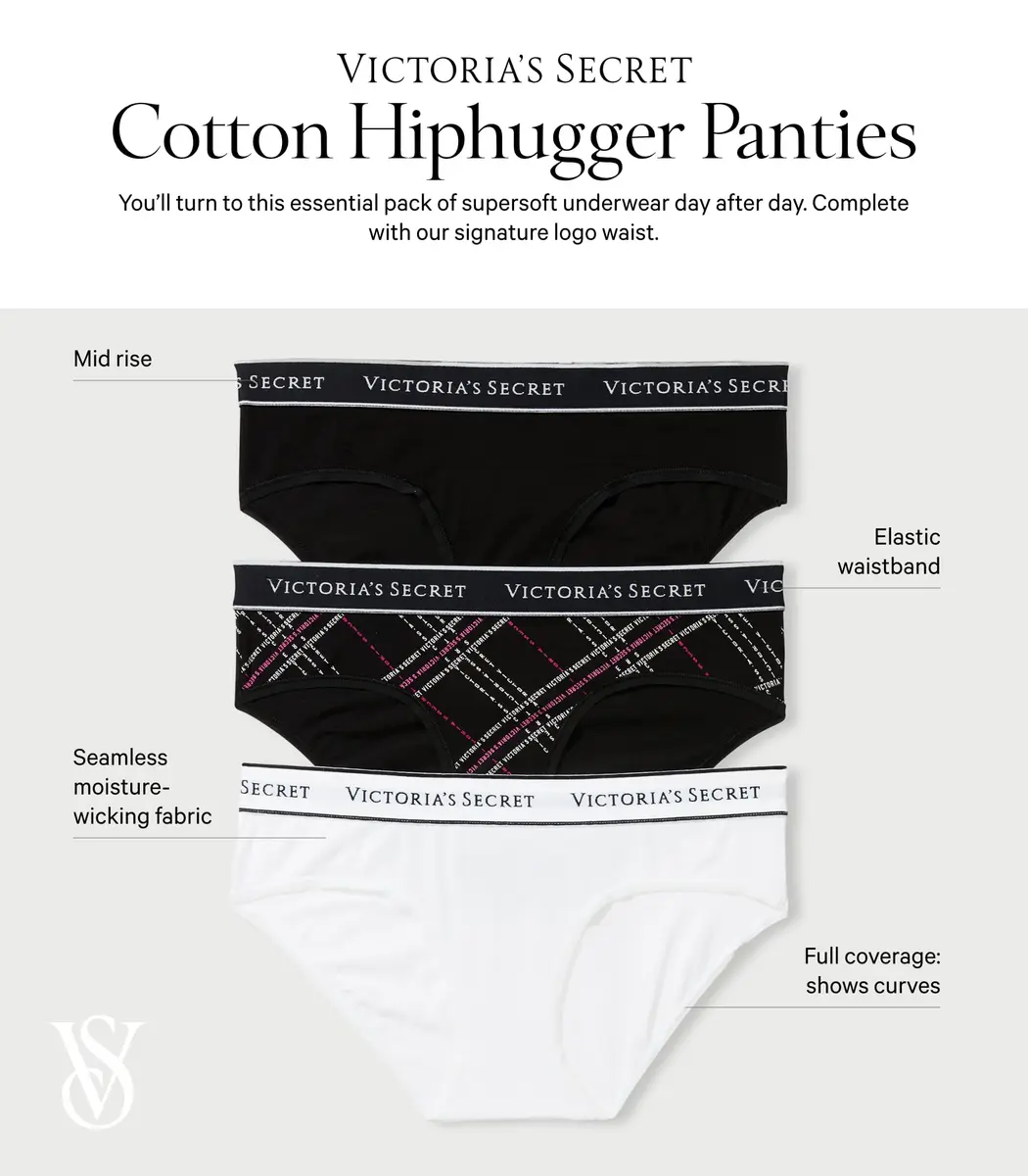 Victoria's Secret Women's Logo Cotton Hiphugger Underwear Pack, 4 Pack, M | Breathable Cotton, Full Coverage Comfort - view 4
