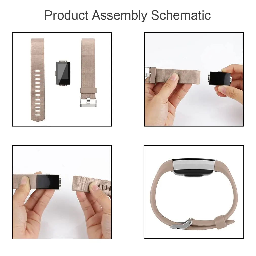 AK 3 Pack Sport Bands for Fitbit Charge 2, Large (Starlight/Milk Tea/Smoke Violet) | Adjustable Silicone Straps - view 4