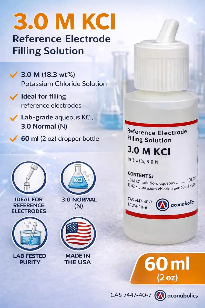 Prime Metal and Scientific 3.0 M KCl Reference Electrode Filling/Storage Solution 60ml (2oz) | For pH and ORP Electrodes - view 3