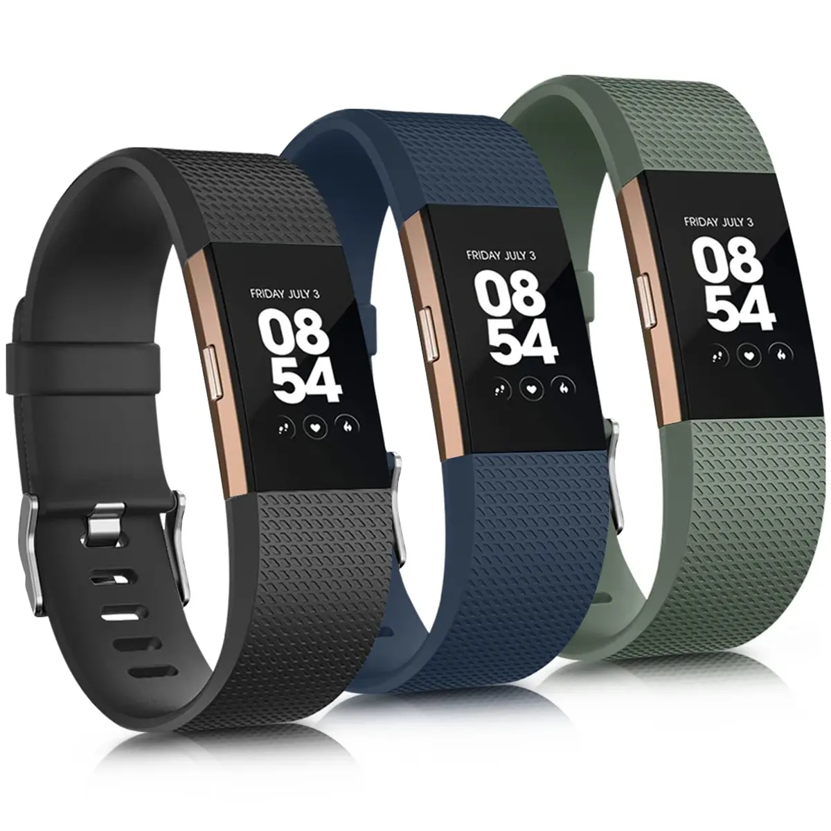 AK 3 Pack Sport Bands for Fitbit Charge 2, Small (Black/Abyss Blue/Avocado Green) | Adjustable Silicone Wristbands - main product image