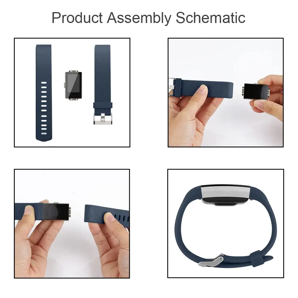 AK 3 Pack Sport Bands for Fitbit Charge 2, Small (Black/Abyss Blue/Avocado Green) | Adjustable Silicone Wristbands - view 4