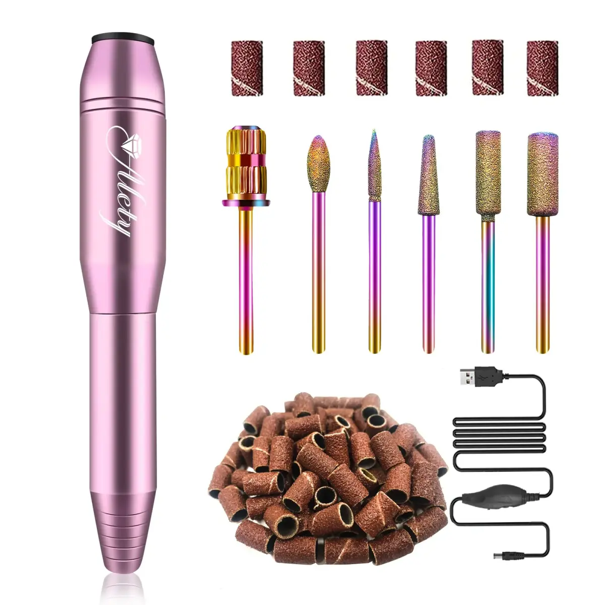 Alety Electric Nail Drill Kit, Portable Efile Manicure Pedicure Tools with 22000rpm Motor, Pink Metal | Professional Salon & Home Use - main product image