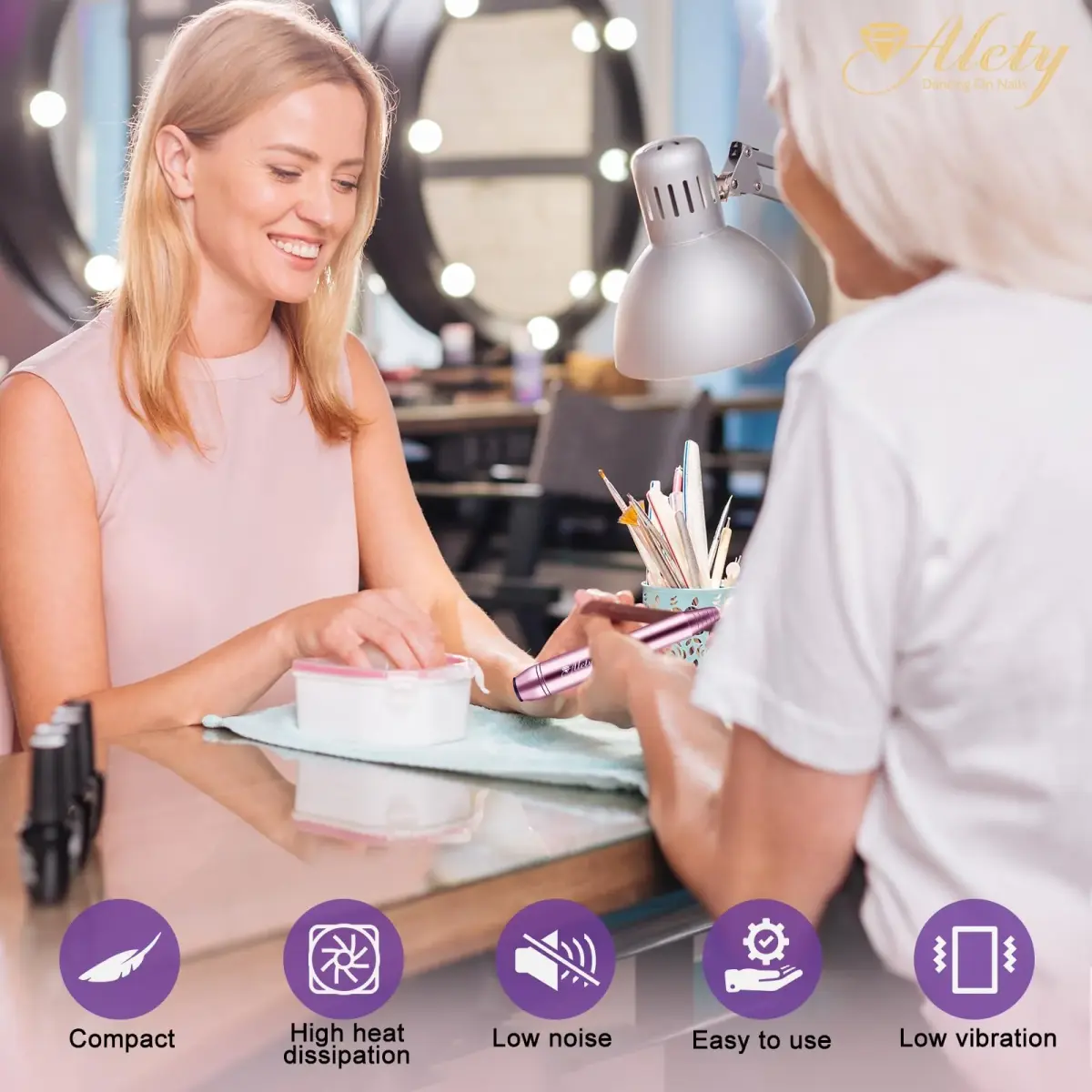 Alety Electric Nail Drill Kit, Portable Efile Manicure Pedicure Tools with 22000rpm Motor, Pink Metal | Professional Salon & Home Use - view 7