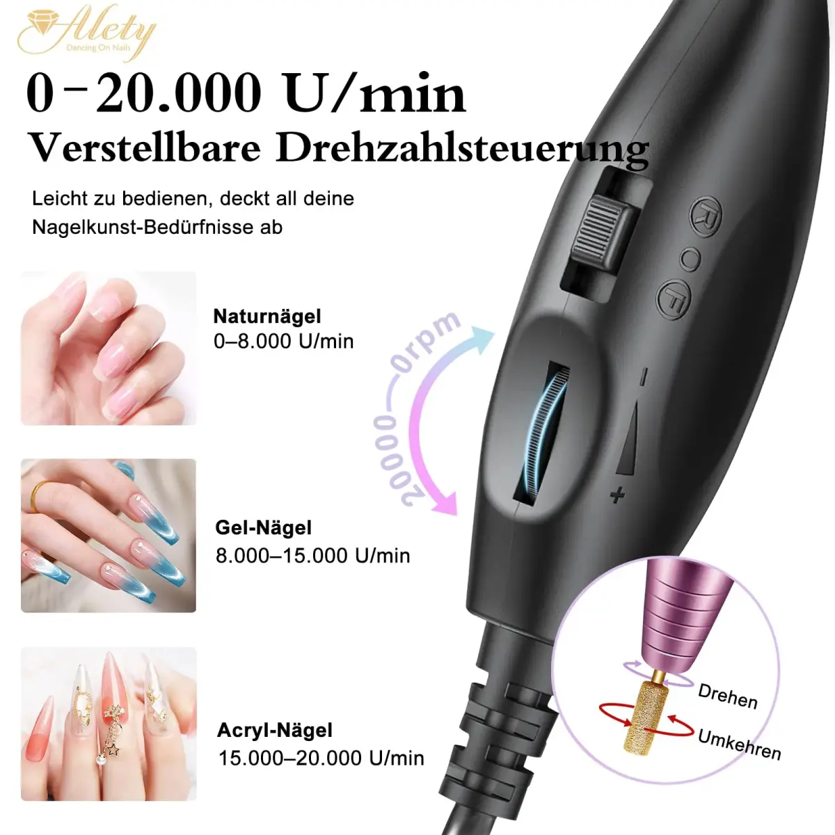 Alety Electric Nail Drill Kit, Portable Efile Manicure Pedicure Tools with 22000rpm Motor, Pink Metal | Professional Salon & Home Use - view 8