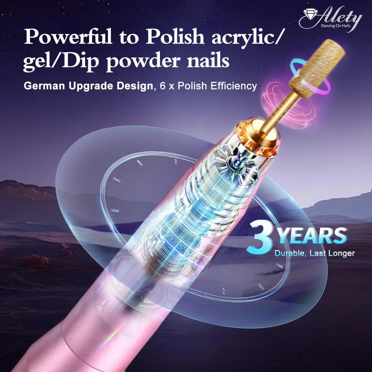 Alety Electric Nail Drill Kit, Portable Efile Manicure Pedicure Tools with 22000rpm Motor, Pink Metal | Professional Salon & Home Use - view 3