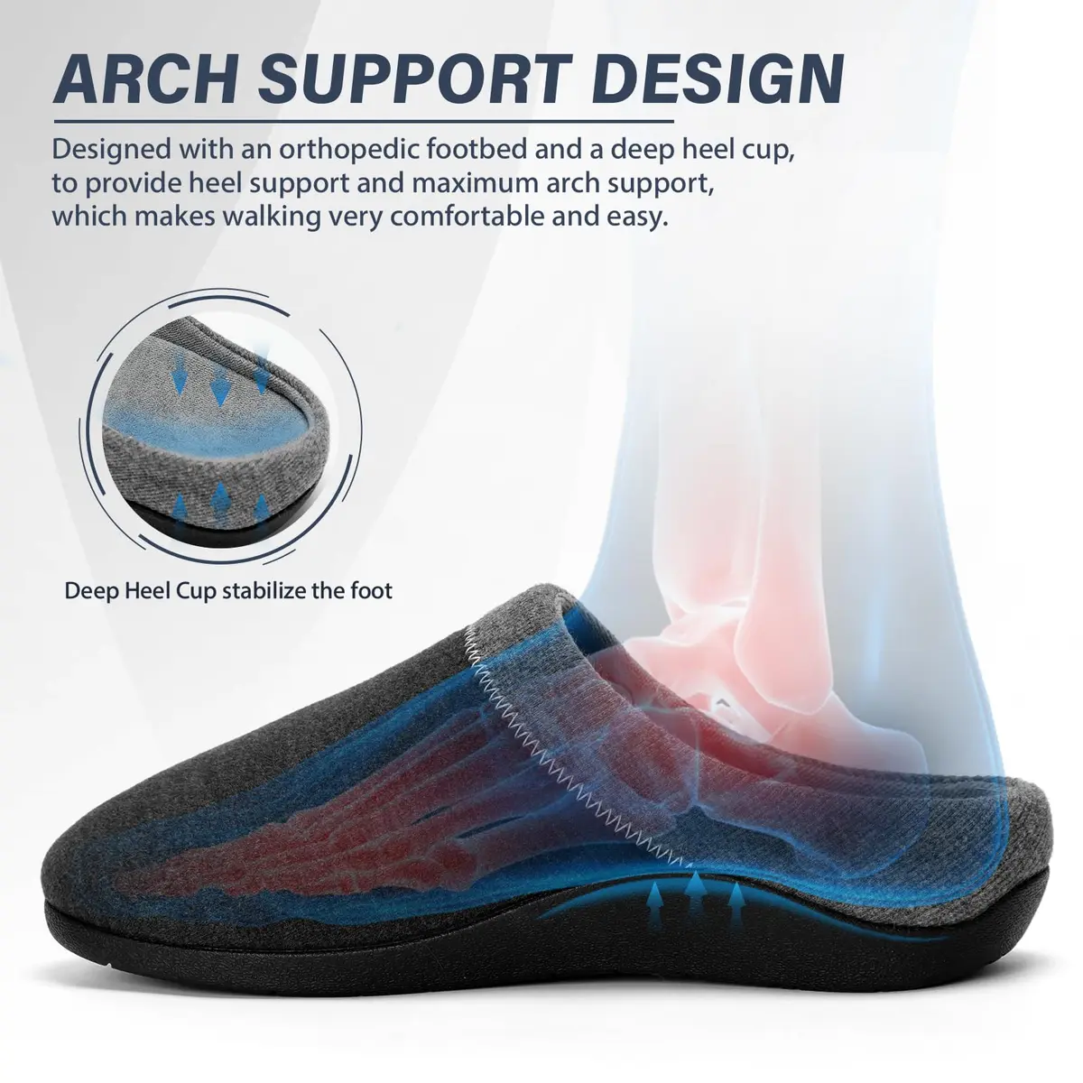 ERGOfoot Orthopedic Slippers for Women Men with Arch Support | Grey, Size 13 Women/12 Men - view 3