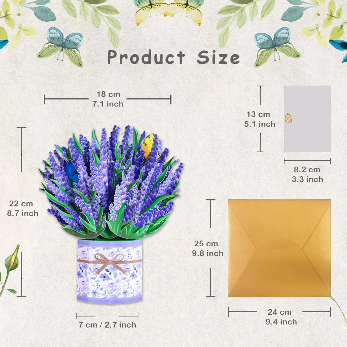 ROBBEAR Lavender Bouquet Pop Up Card, 3D Flower Greeting Card with Envelope 22cm (8.7") x 18cm (7.1") | Handmade Laser-Cut Paper Art - view 5