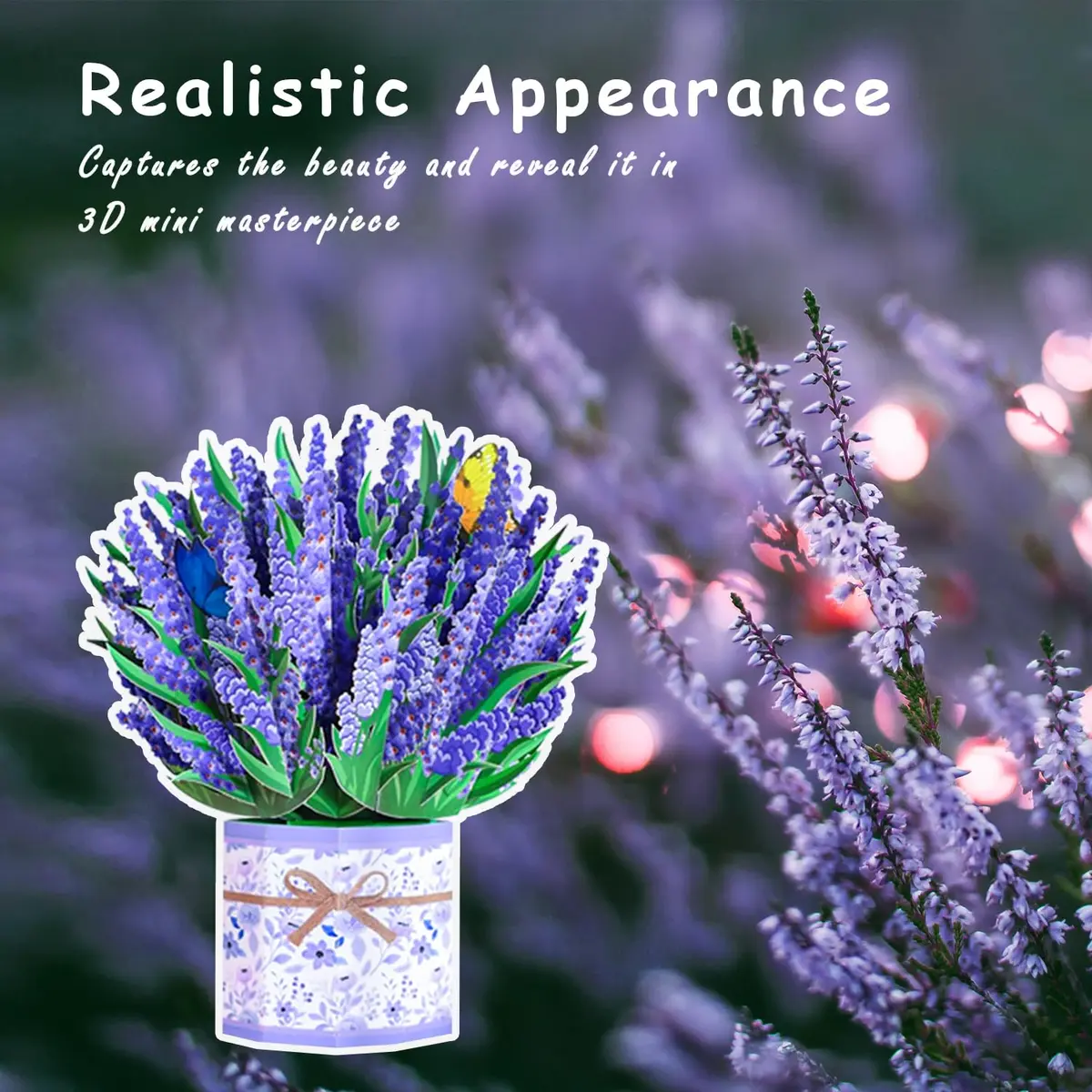 ROBBEAR Lavender Bouquet Pop Up Card, 3D Flower Greeting Card with Envelope 22cm (8.7") x 18cm (7.1") | Handmade Laser-Cut Paper Art - view 6