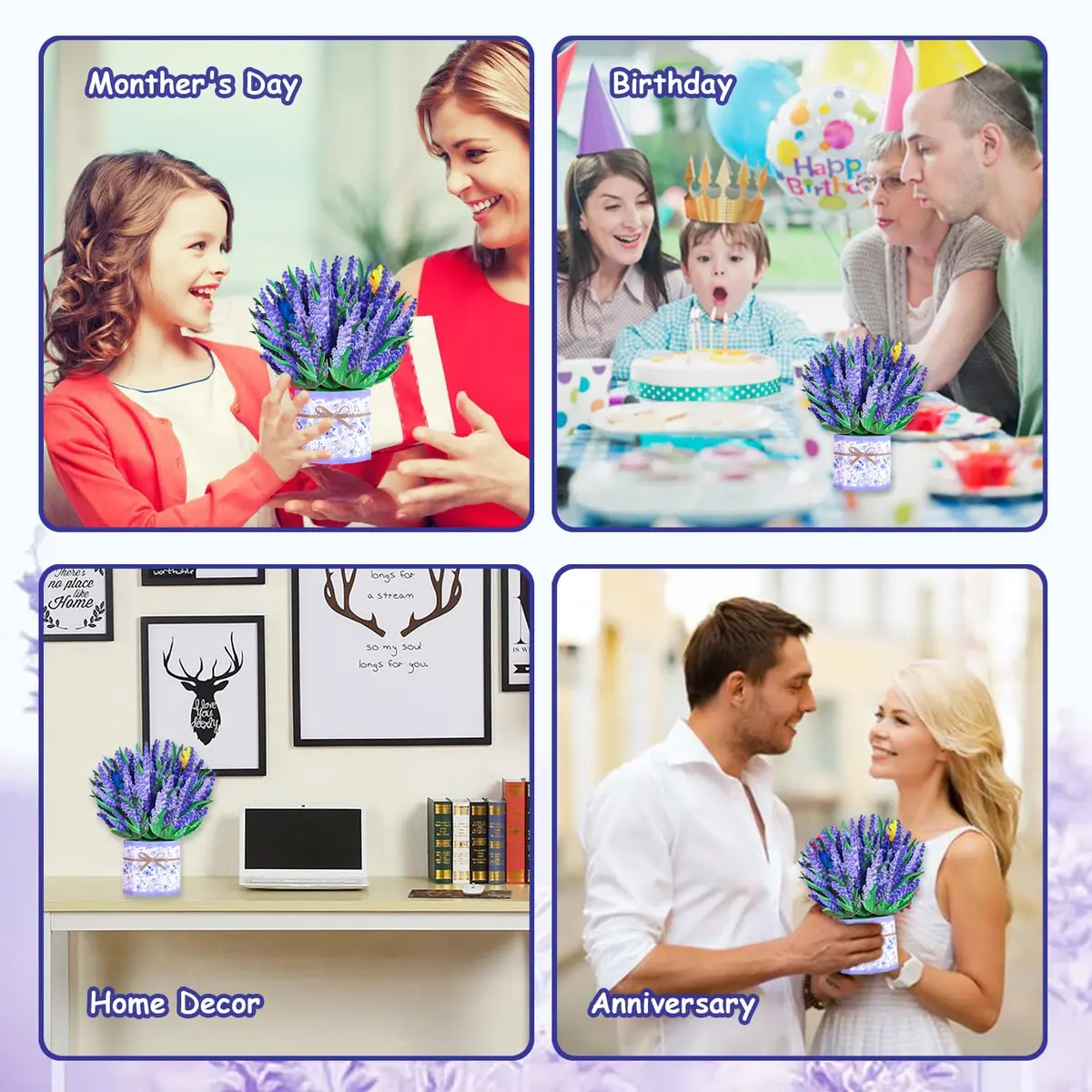 ROBBEAR Lavender Bouquet Pop Up Card, 3D Flower Greeting Card with Envelope 22cm (8.7") x 18cm (7.1") | Handmade Laser-Cut Paper Art - view 8