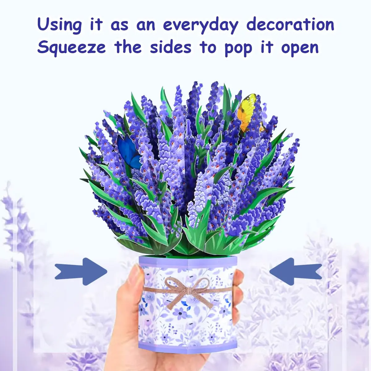 ROBBEAR Lavender Bouquet Pop Up Card, 3D Flower Greeting Card with Envelope 22cm (8.7") x 18cm (7.1") | Handmade Laser-Cut Paper Art - view 4