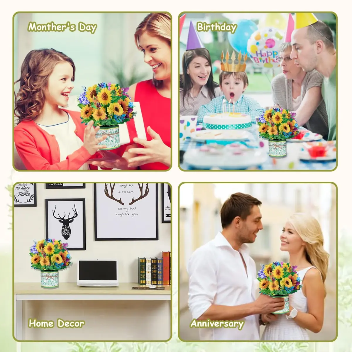ROBBEAR Sunflower Bouquet Pop Up Card 8.7 x 7.1 Inch | Handmade 3D Flower Greeting Card for Any Occasion - view 8
