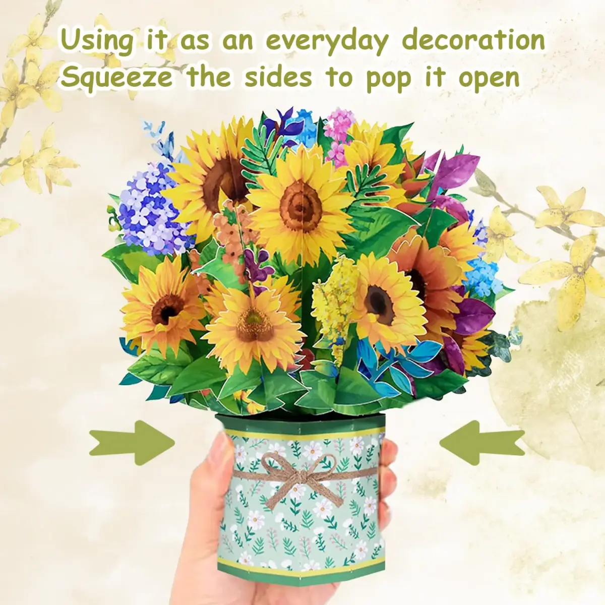 ROBBEAR Sunflower Bouquet Pop Up Card 8.7 x 7.1 Inch | Handmade 3D Flower Greeting Card for Any Occasion - view 4