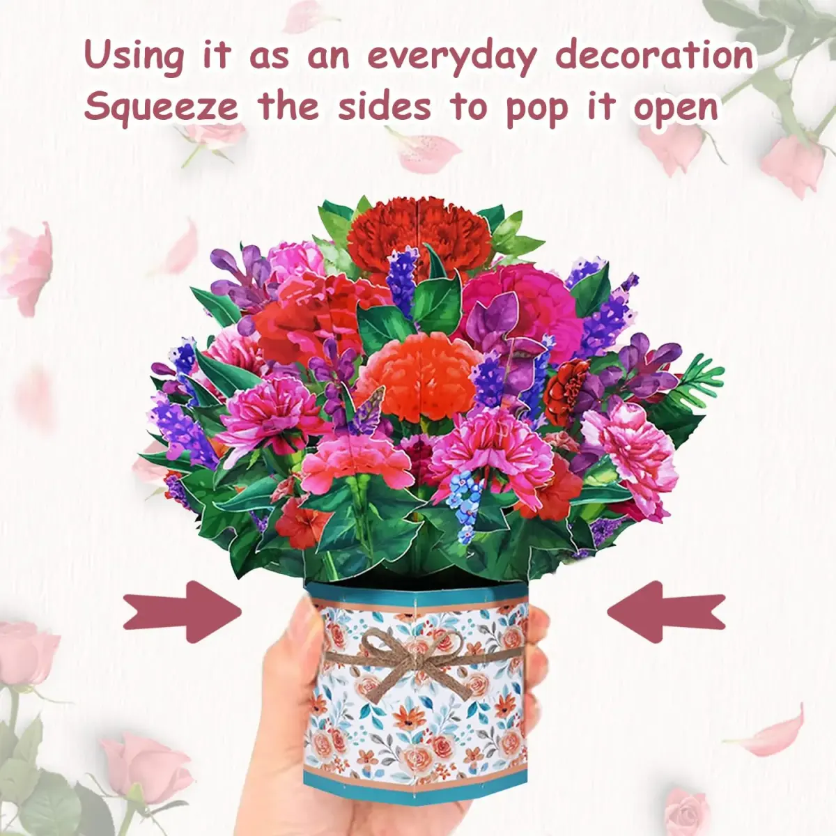 ROBBEAR Carnation Bouquet Pop Up Card 22cm (8.7") | Handmade 3D Flower Greeting Card for Any Occasion - view 4