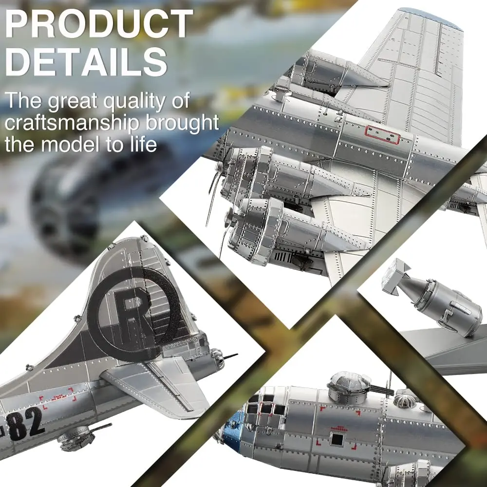 Piececool B-29 Bomber 3D Metal Model Kit 12cm (4.7in) x 22cm (8.7in) x 2cm (0.8in) | Challenging DIY Assembly Brain Teaser Puzzle - view 2