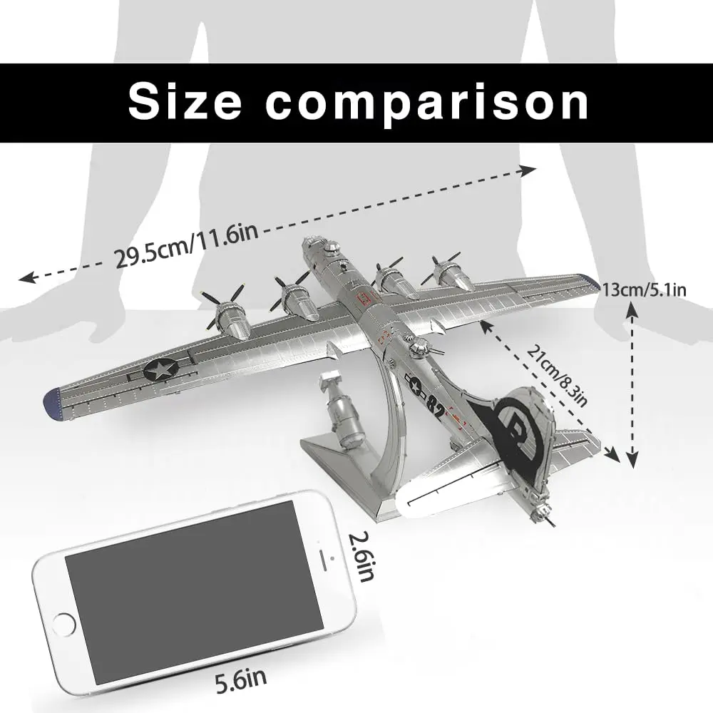Piececool B-29 Bomber 3D Metal Model Kit 12cm (4.7in) x 22cm (8.7in) x 2cm (0.8in) | Challenging DIY Assembly Brain Teaser Puzzle - view 3