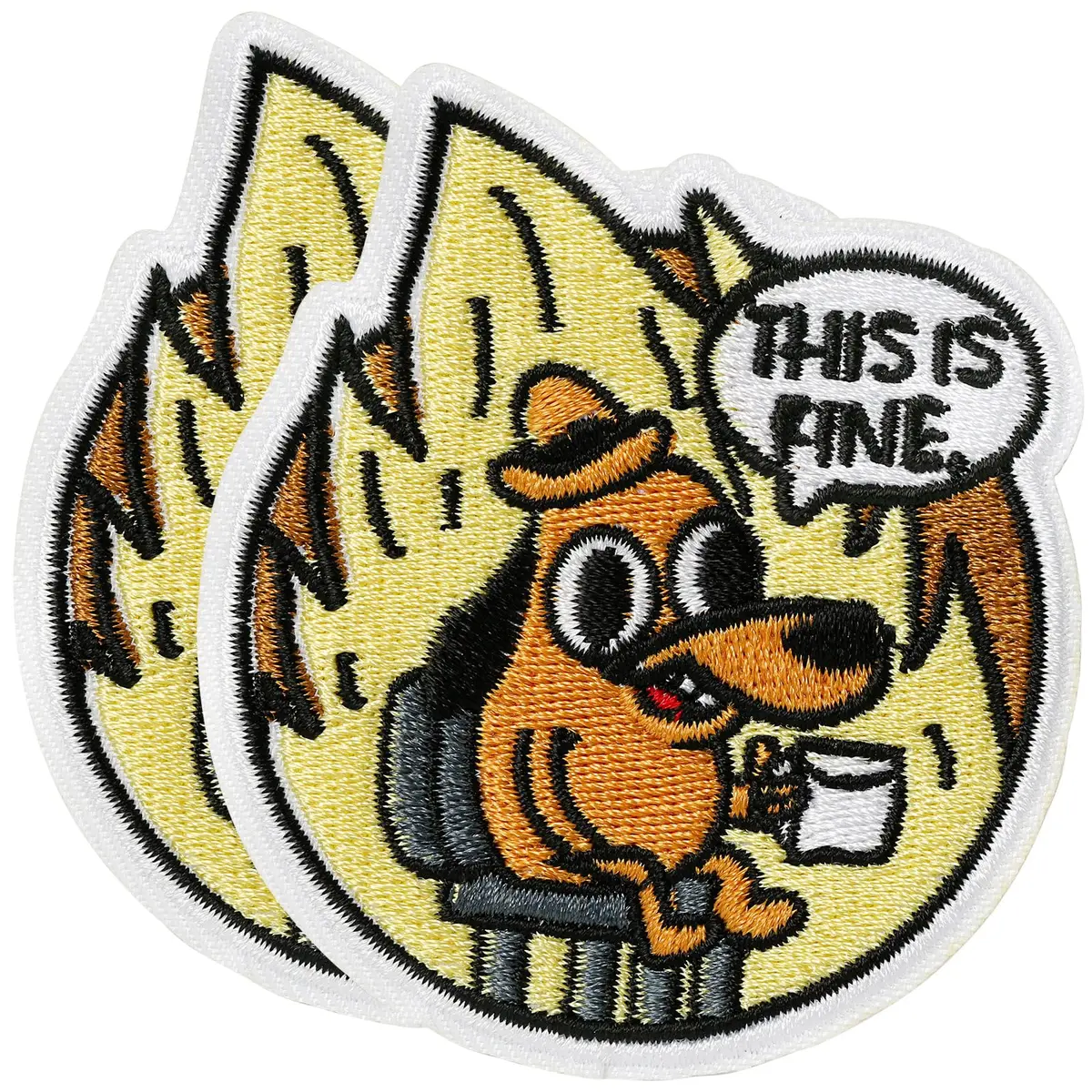 XMJY 2 Pcs This is Fine Dog Patches - Iron On/Sew On Embroidered Patch, Funny Morale Patch, Cute Applique Accessories for Jackets, Jeans, Vests, Clothes, Tote Bags | 3''L X 2.4''W - main product image