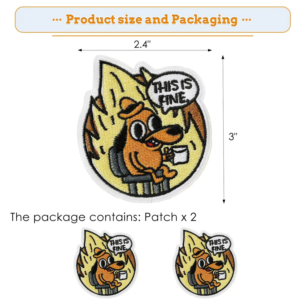 XMJY 2 Pcs This is Fine Dog Patches - Iron On/Sew On Embroidered Patch, Funny Morale Patch, Cute Applique Accessories for Jackets, Jeans, Vests, Clothes, Tote Bags | 3''L X 2.4''W - view 5