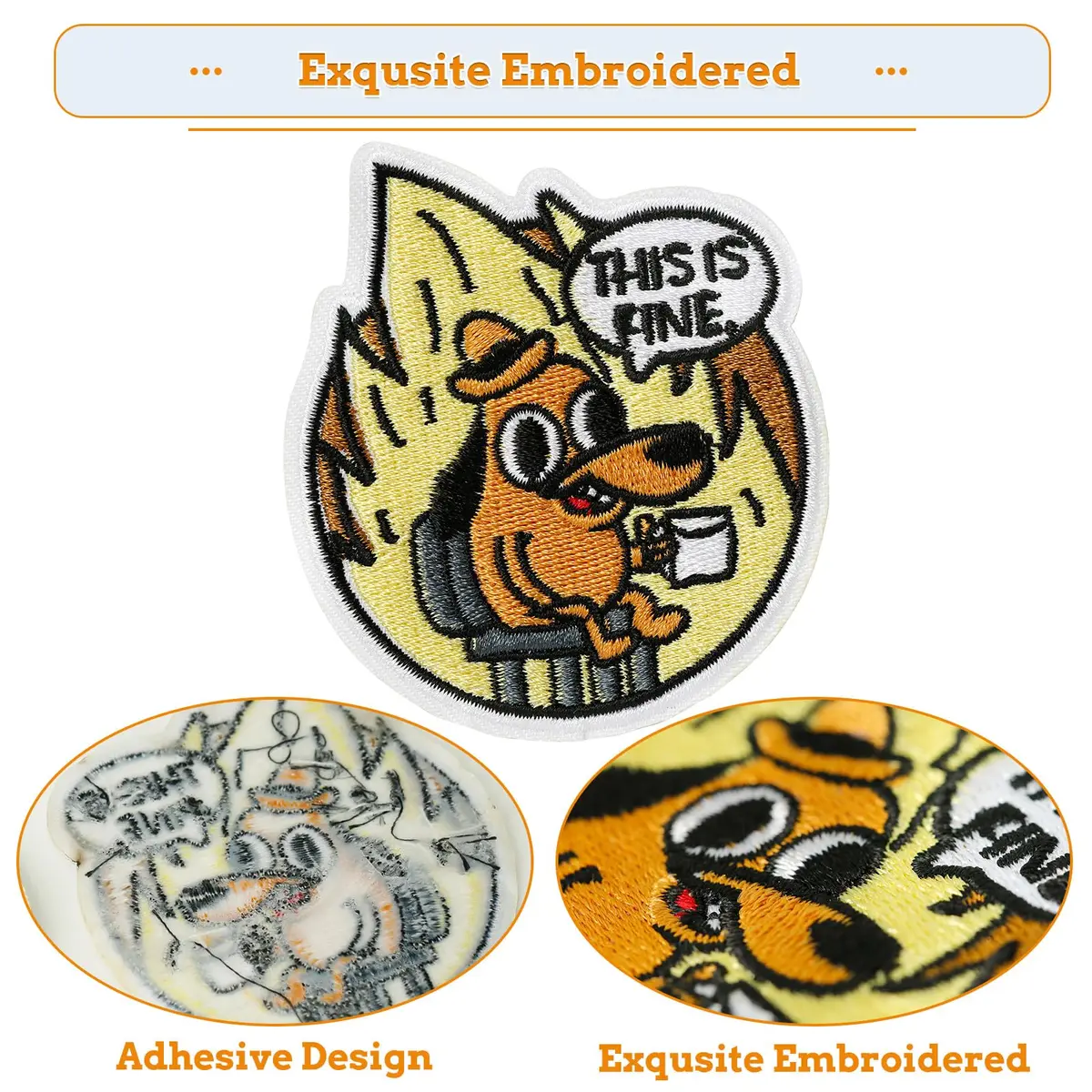 XMJY 2 Pcs This is Fine Dog Patches - Iron On/Sew On Embroidered Patch, Funny Morale Patch, Cute Applique Accessories for Jackets, Jeans, Vests, Clothes, Tote Bags | 3''L X 2.4''W - view 2
