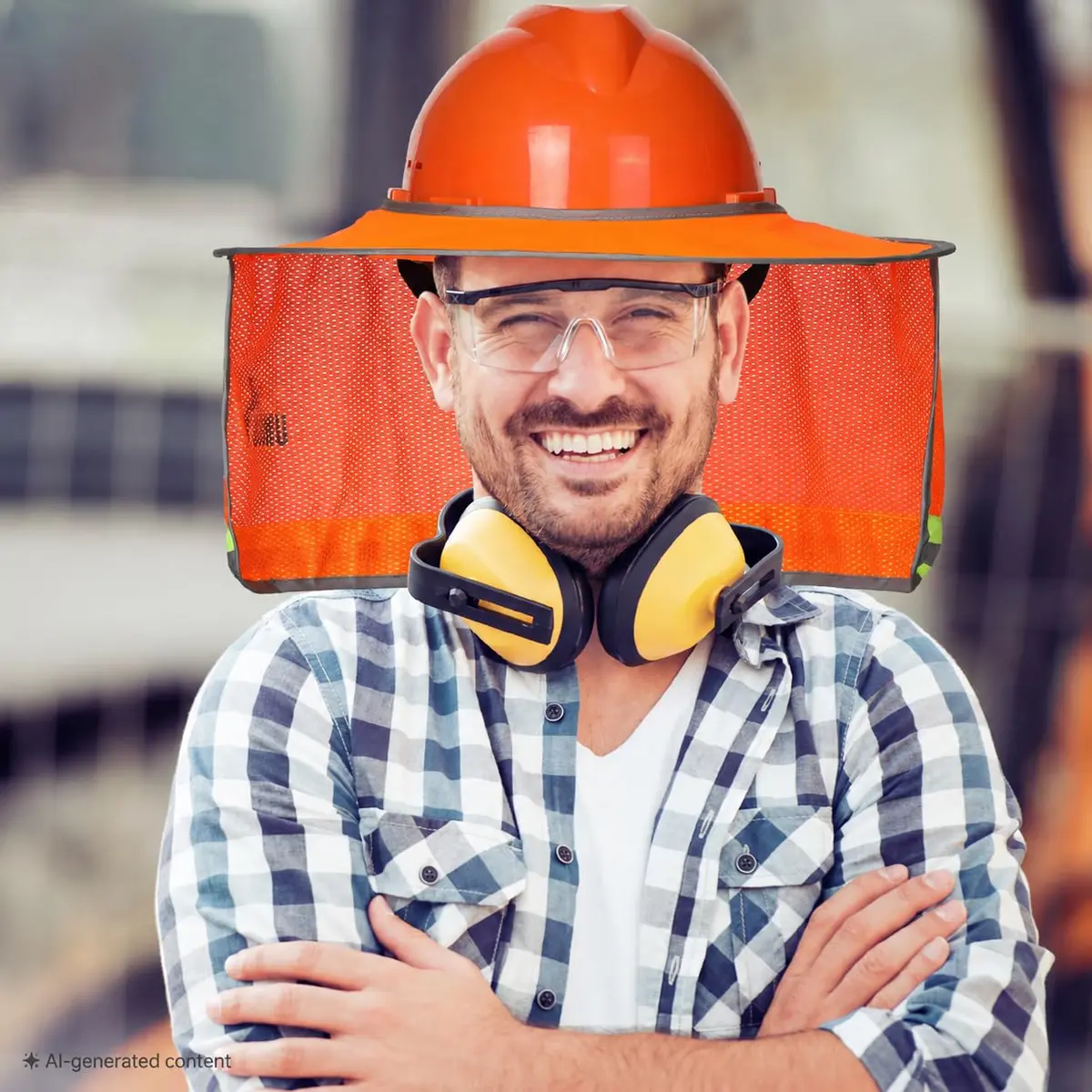 UNCO Hard Hat Sun Shield Orange Mesh with Reflective Strips | Full & Standard Brim Helmet Cover - view 6
